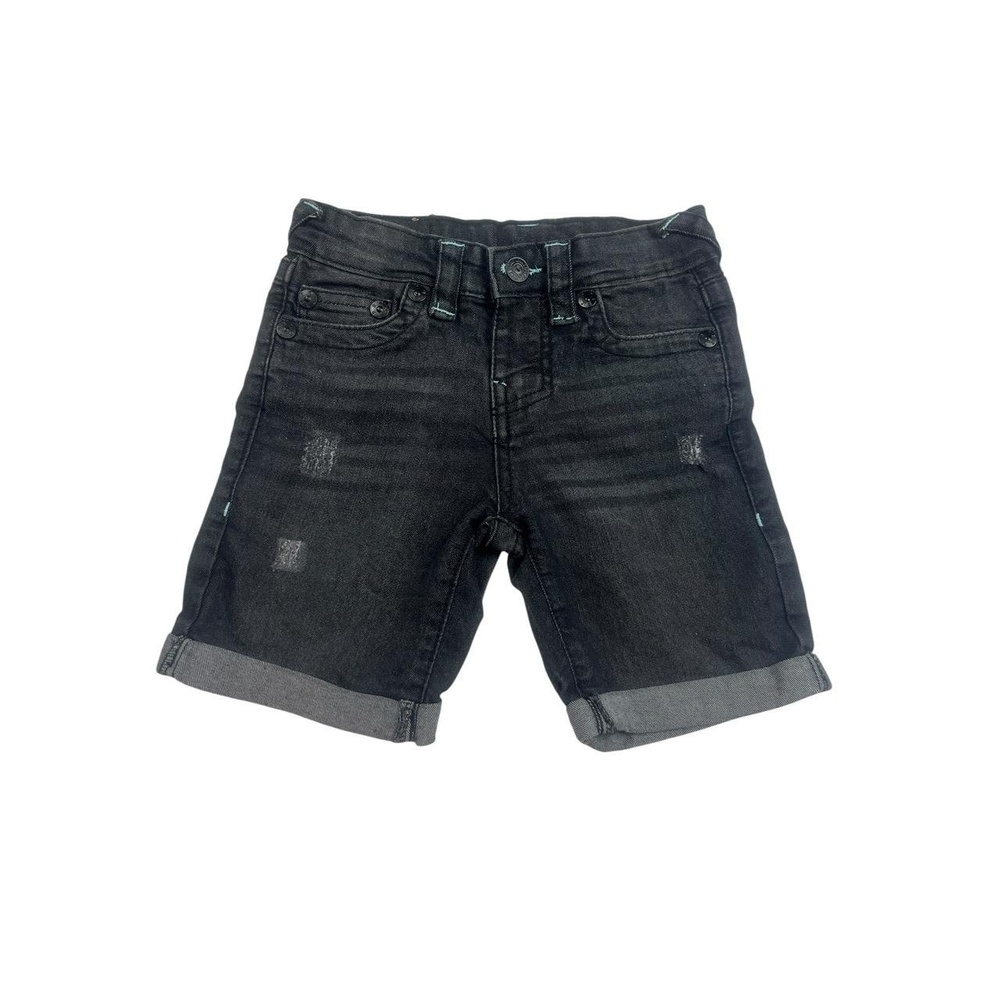 TRUE RELIGION Denim Shorts Kids 3T Distressed Black Cuffed Contrast Stitching - Picture 2 of 9